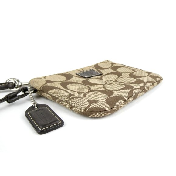 Coach Signature Khaki Brown Wristlet - Picture 4 of 11
